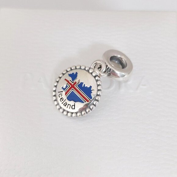 Pandora Iceland Flag Map Exclusive Travel Dangle Charm S925 Silver with box - Picture 5 of 8